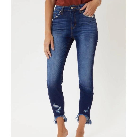 KANCAN 13/30 High Rise Ankle Skinny Jeans Sharkbite Raw Hem - Picture 1 of 12